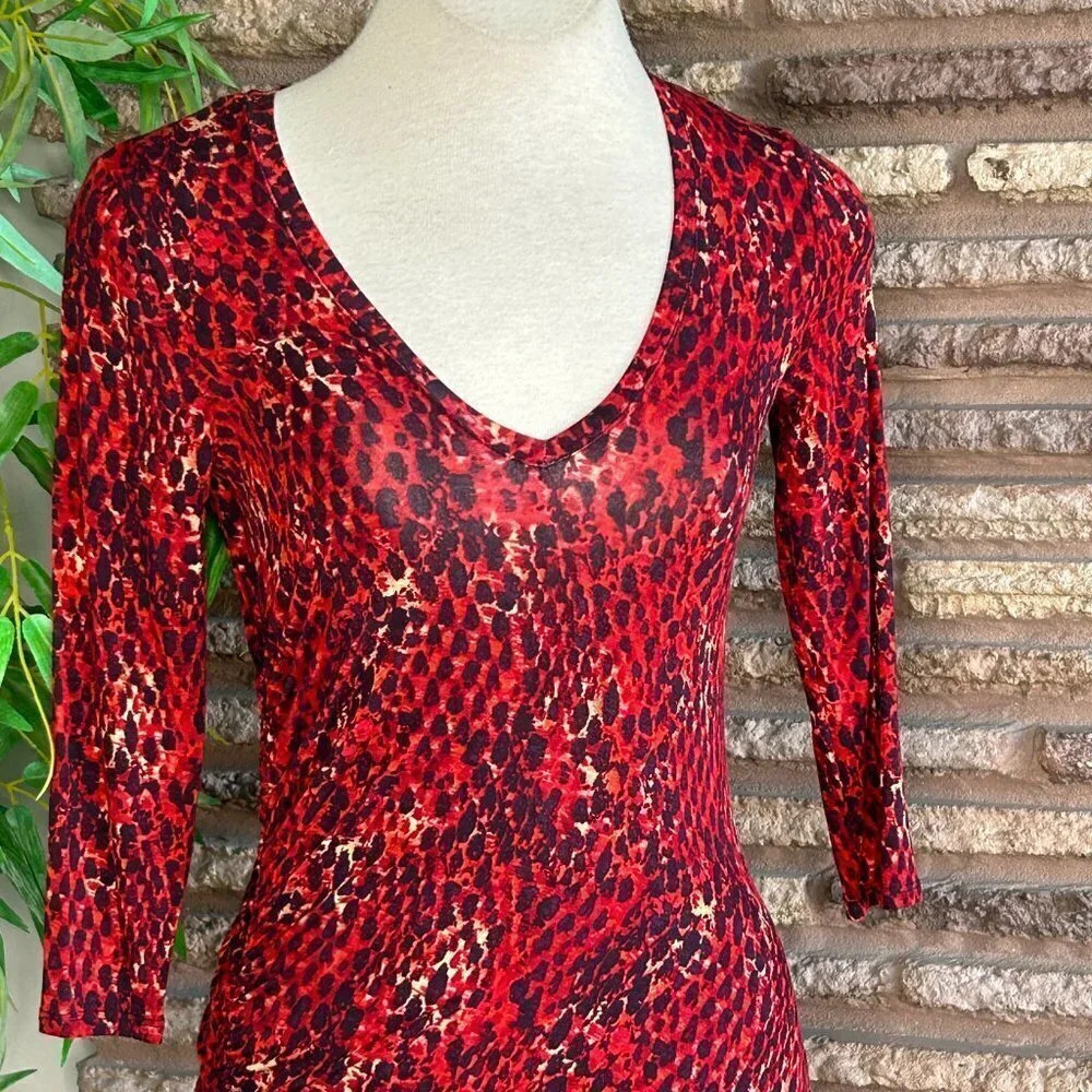 Three Dots Red Patterned Ruched Sides Slinky Body… - image 6